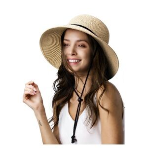 NWT FURTALK Sun Straw Hat Wide Brim UPF 50 Summer Foldable Roll up Floppy Beach